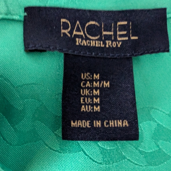 Rachel Roy sz Medium green satin wrap tie shirt - Picture 6 of 6